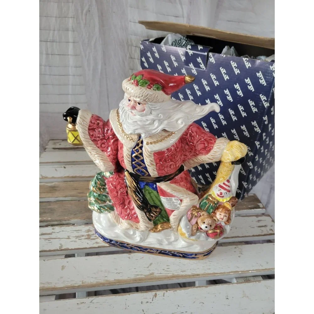 Fitz floyd 1994 Santa teapot omnibus‎ Xmas toys tea vintage